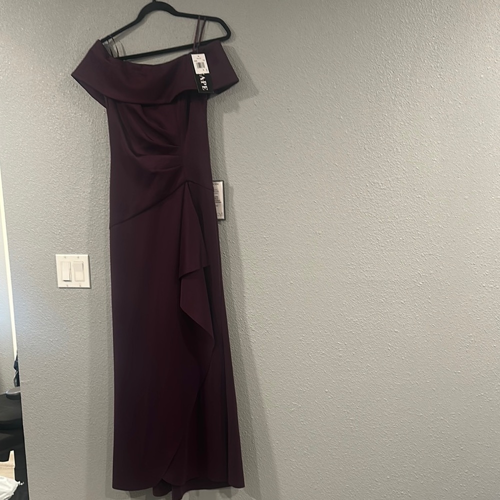 Xscape One Shoulder Grape Dress